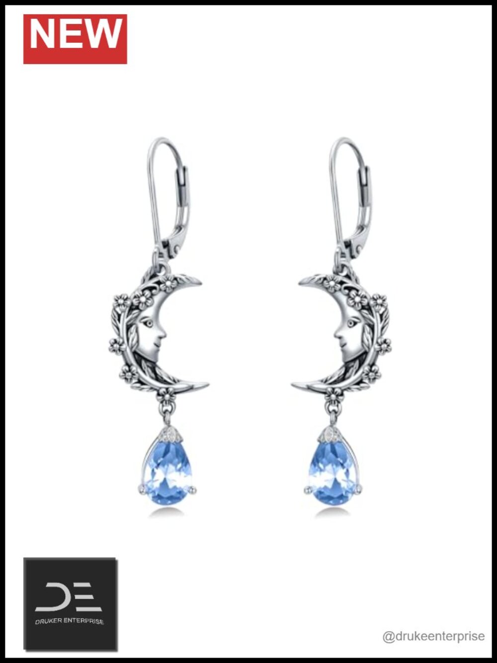925 Sterling Silver Vintage Crescent Moon Birthstone Dangle Leverback Earrings